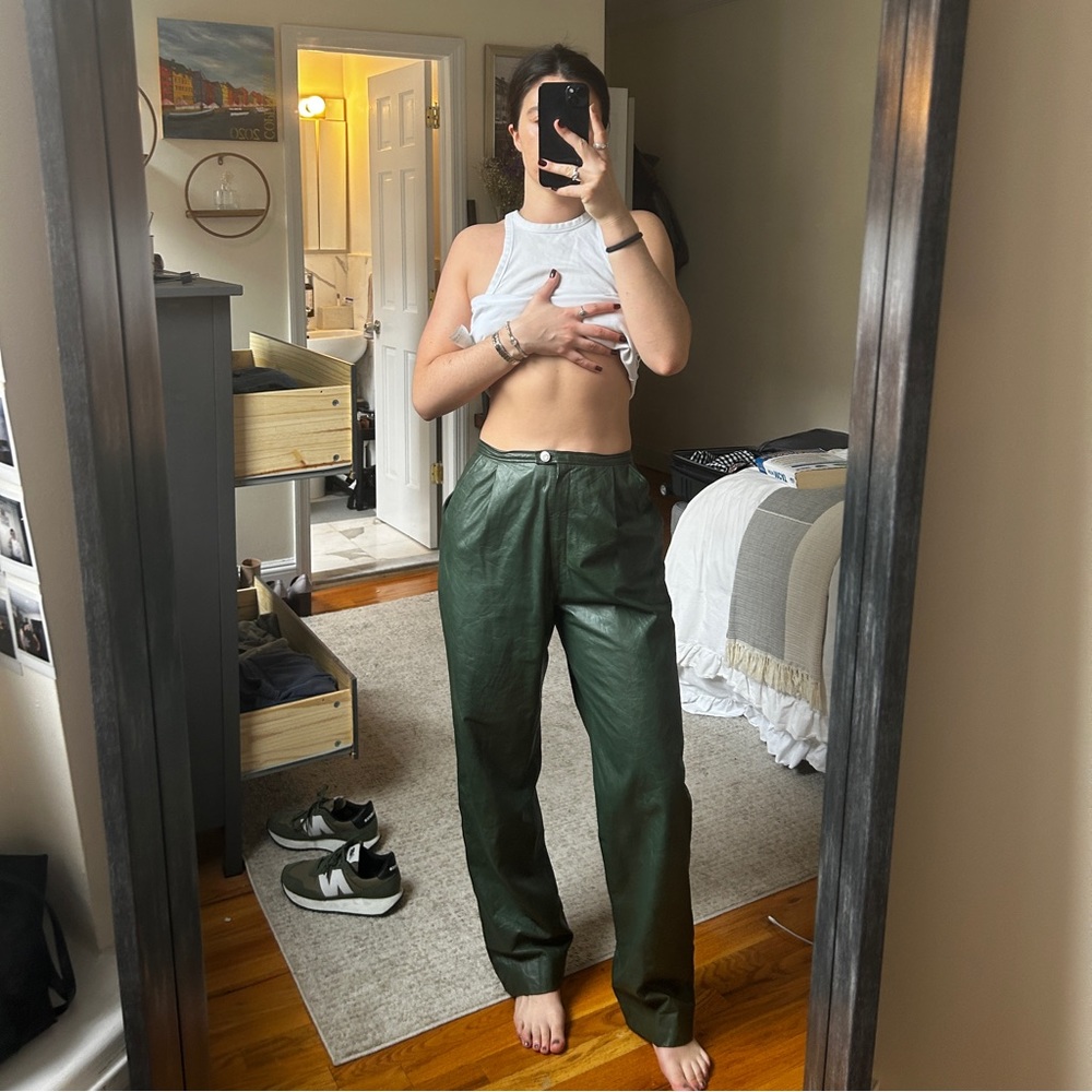 Halston Sportswear green leather pants